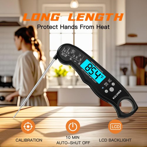 KULUNER TP-01 Waterproof Digital Meat Thermometer - Instant Read with 4.6" Folding Probe & Backlight (Black)