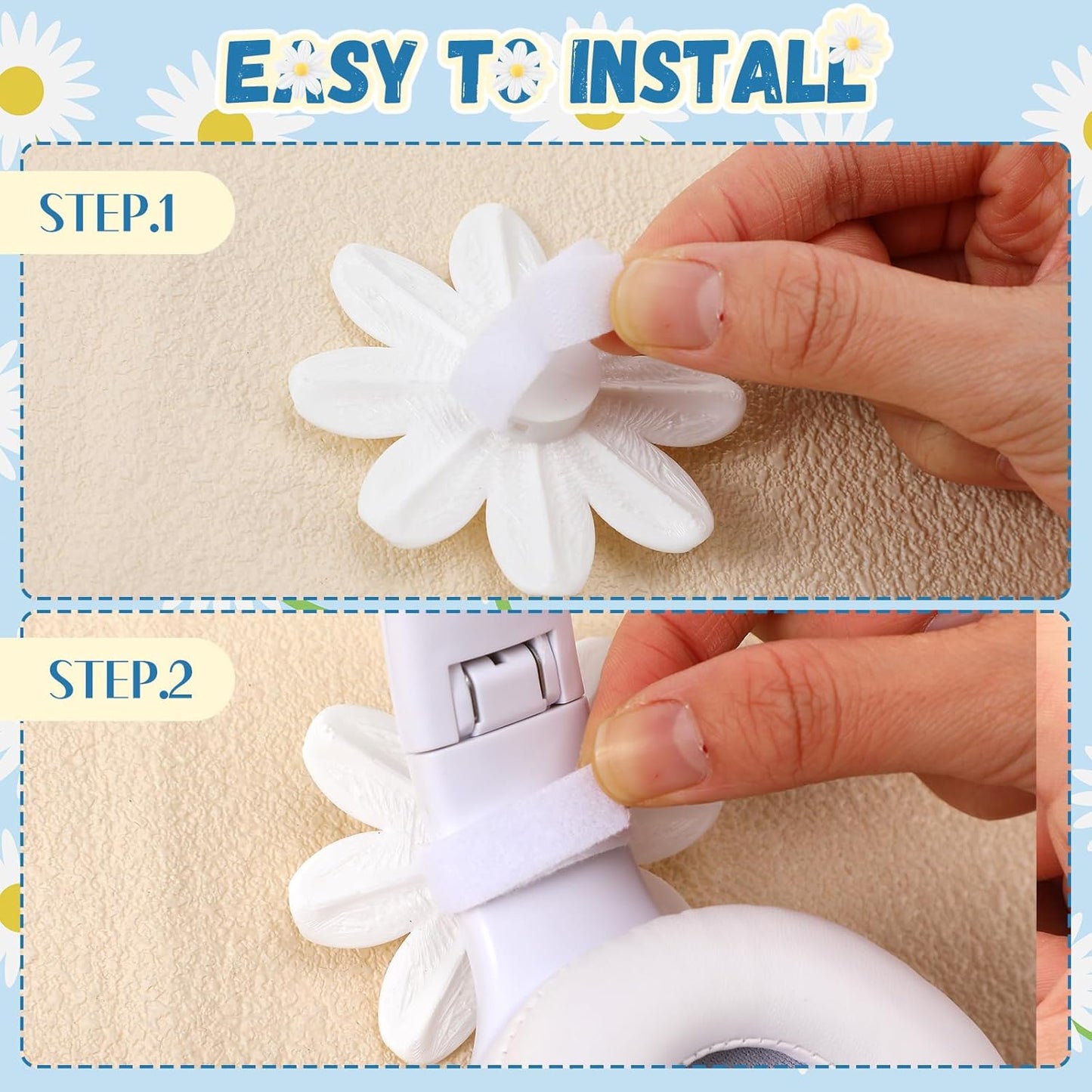 Fiwochic 2 Pack 3D Headset Headphone Accessories Decoration Daisy Flower Decor Cute Printed White Daisy Cute Attachment