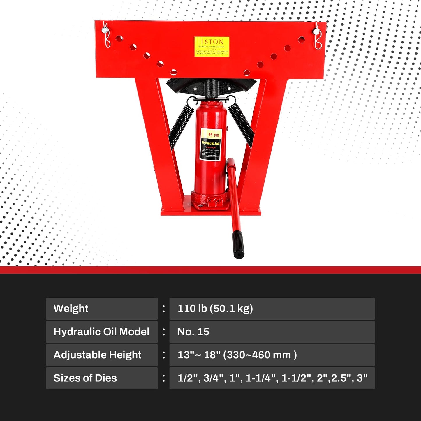 Hydraulic Pipe Bender with 8 Dies, 16 Ton Manual Copper Tubing Bender Tool Adjustable Rollers 90°-180° Steel Iron Metal Ratcheting