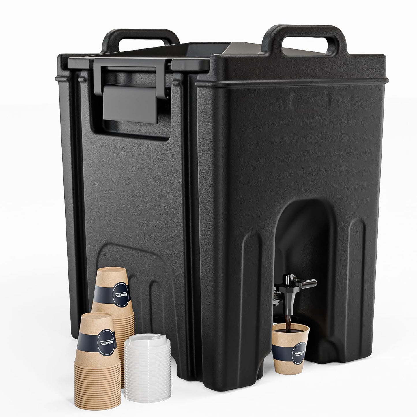 ROVSUN 12Gallon Insulated Beverage Dispenser, Ice and Hot Drink Server w/Handles, Faucet & 50 Cups, Food-grade LLDPE Drink Dispenser, Hot and Cold Beverage Server for Party Catering Event Restaurant