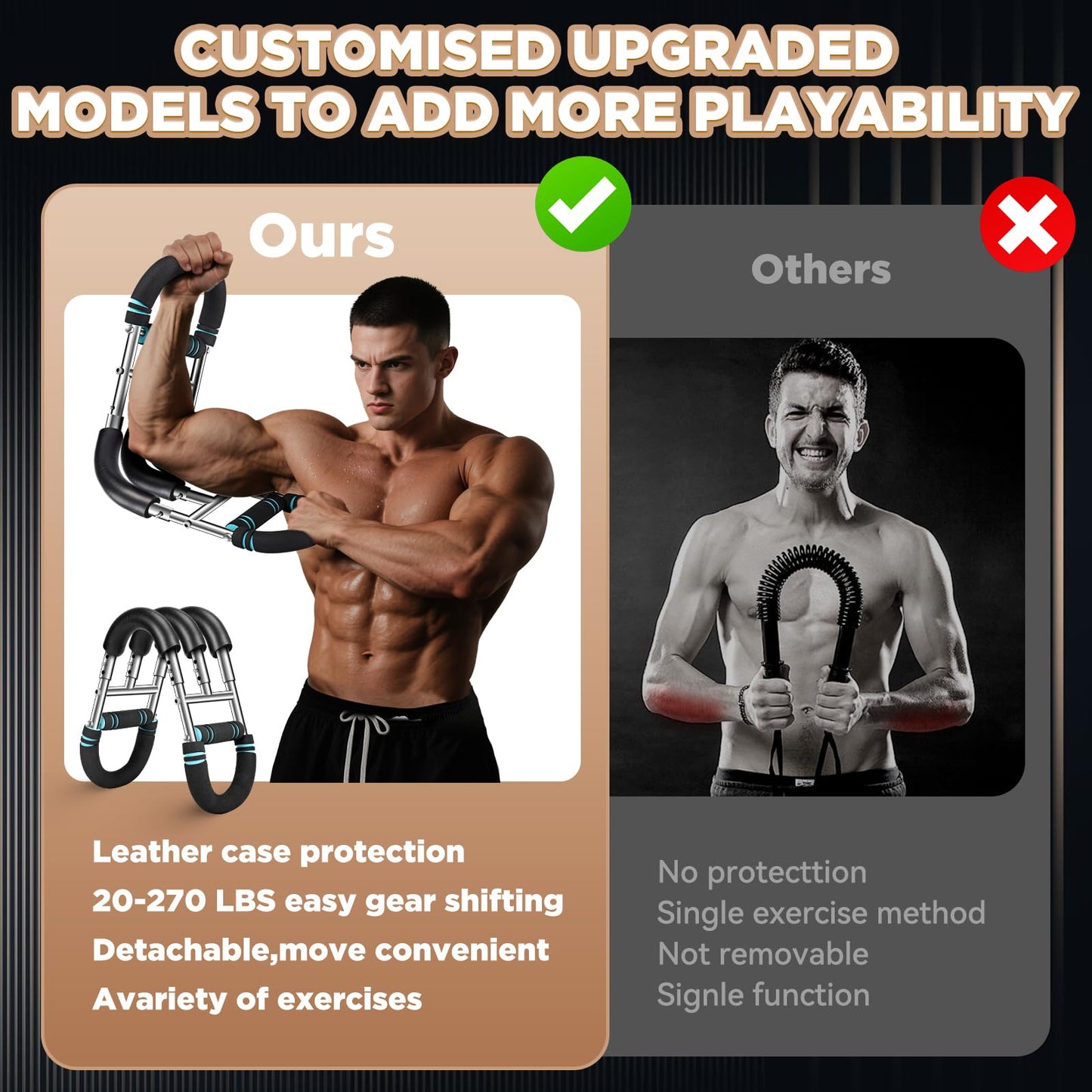 Laapee Twister Arm Trainer, 9-Level Adjustable 20-270lbs Chest Workout Equipment with Grip Strength Trainer, Arm Trainer for Men Women, Home Gym Arm Exerciser to Build Biceps, Chest & Grip Strength