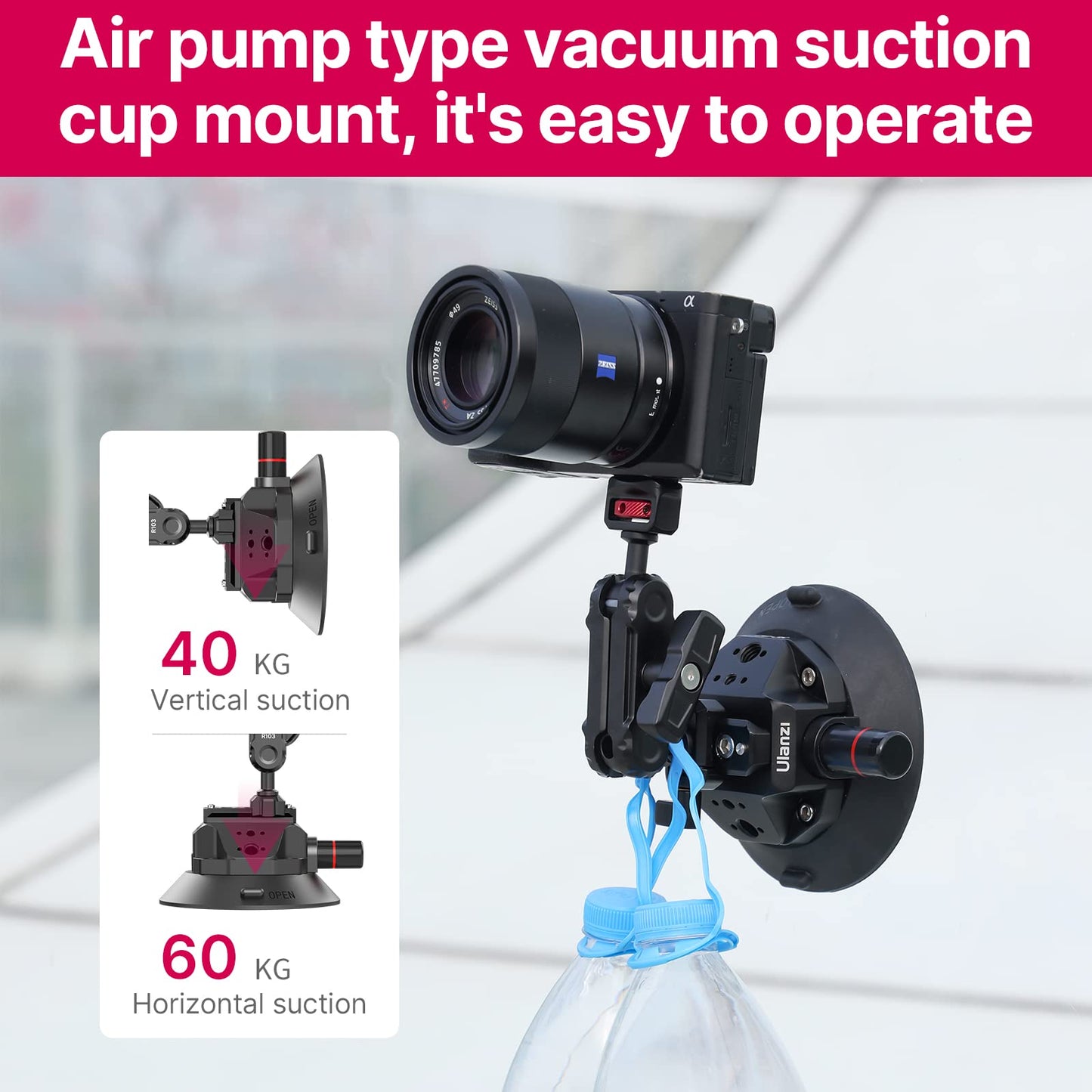 ULANZI SC-02 Suction Mount 4.5'', Magic Arm Bracket for DSLR Cameras Action Camera Video Shooting Filming, Compatible with DJI OSMO Pocket 3 Pocket 4/Insta 360 x5/OSMO 360/Sony/Xtra Action Cameras