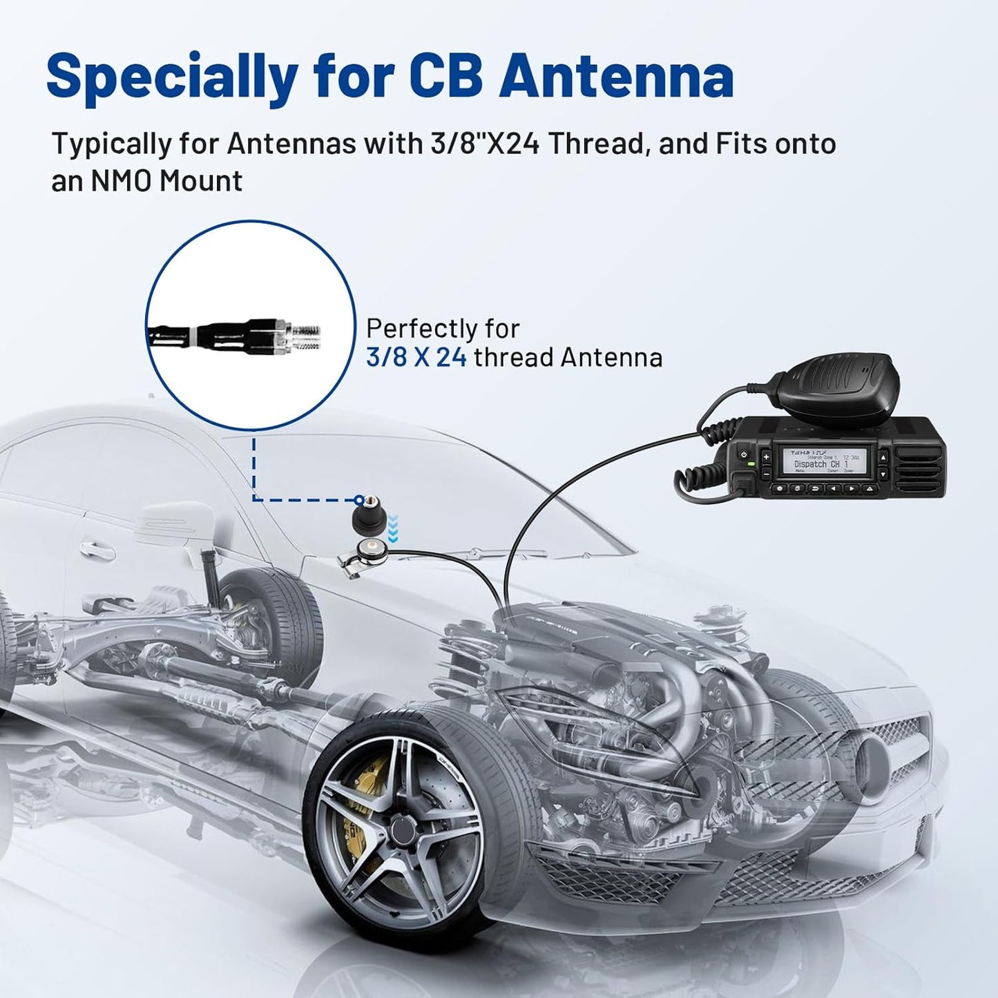 Anina 3/8 24 NMO to X Thread Adapter Antenna Mount for CB Ham Two Way Amateur Radio Antenna Brass Center Contact Low