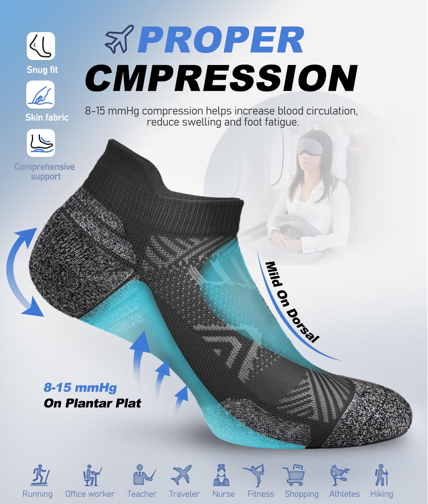 Sooverki Cushioned Cotton Ankle Compression Socks for Men Women 6 Pairs Wicking Low Cut Arch Support Plantar Fasciitis Socks Travel Runner Gifts