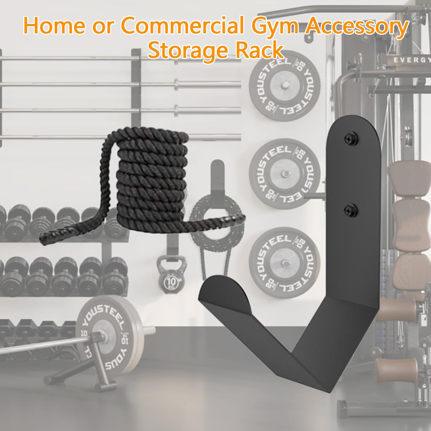 Yuleimy Battle Rope Storage Hook, Heavy Duty Wall Mount Gym Rope Hanger Bracket, Holds 100 LBS, Large Steel Organization Rack for Home & Commercial Gyms, Black, 1 Pack