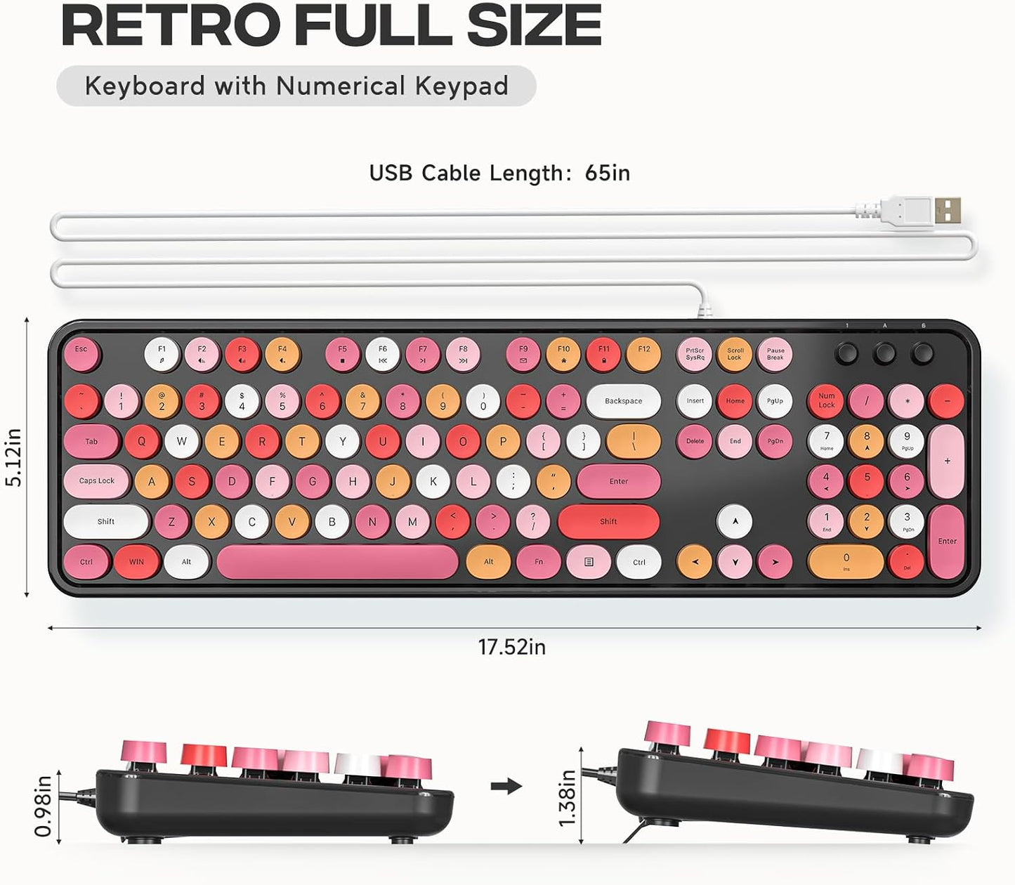 Dilter 104 7 8 10, Wired Keyboard, Keys Full-Sized Typewriter Keyboards, USB Plug and Play Office Keyboard with Number