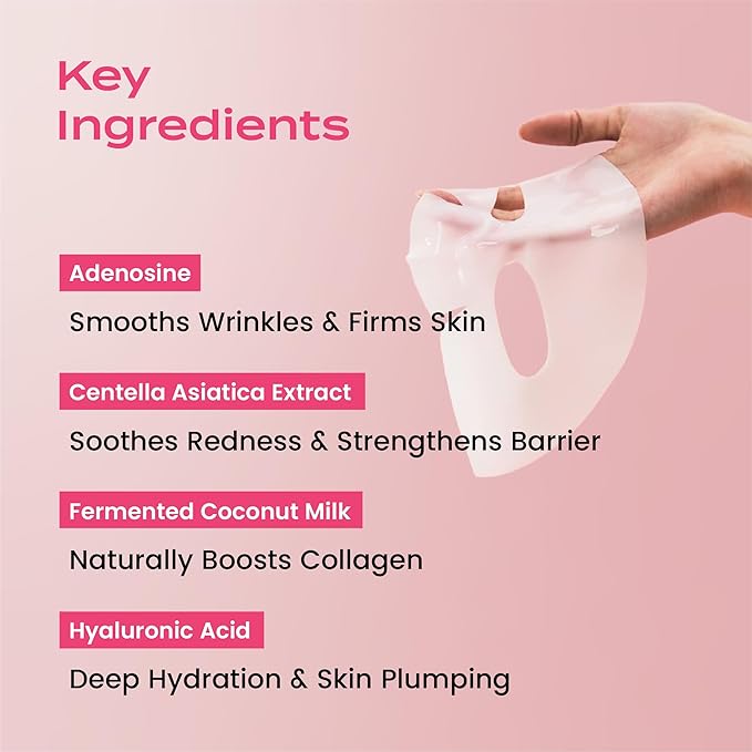 Body Restore Natural Collagen Face Mask 5 Pack ??Korean Skin Care Mask with Fermented Coconut Water, Christmas Stocking Stuffers, White Elephant, Birthday Gifts for Women & Men, Dry Skin - Anti-Aging