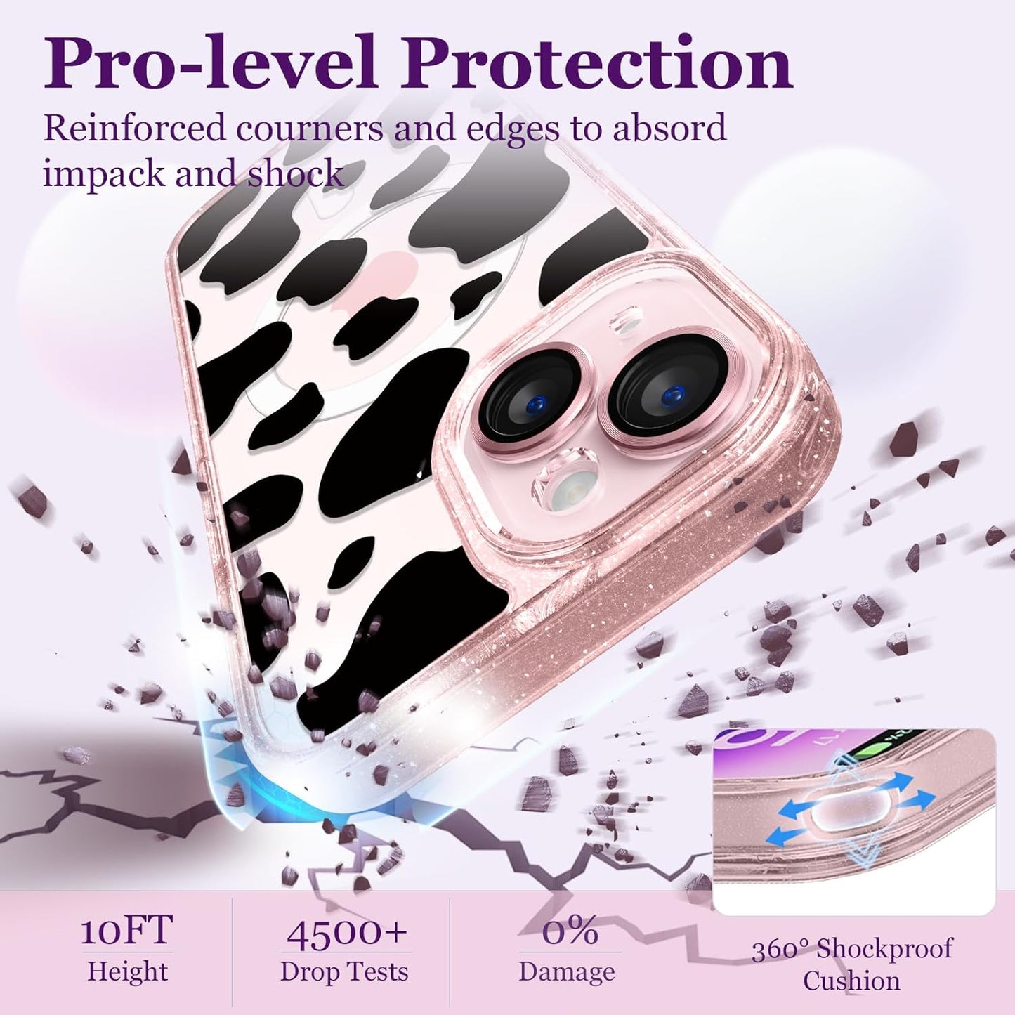 casevivid 15 6.1" Magnetic for iPhone Magsafe Case Cute Aesthetic - Glitter Pink Phone Case with Camera Protector