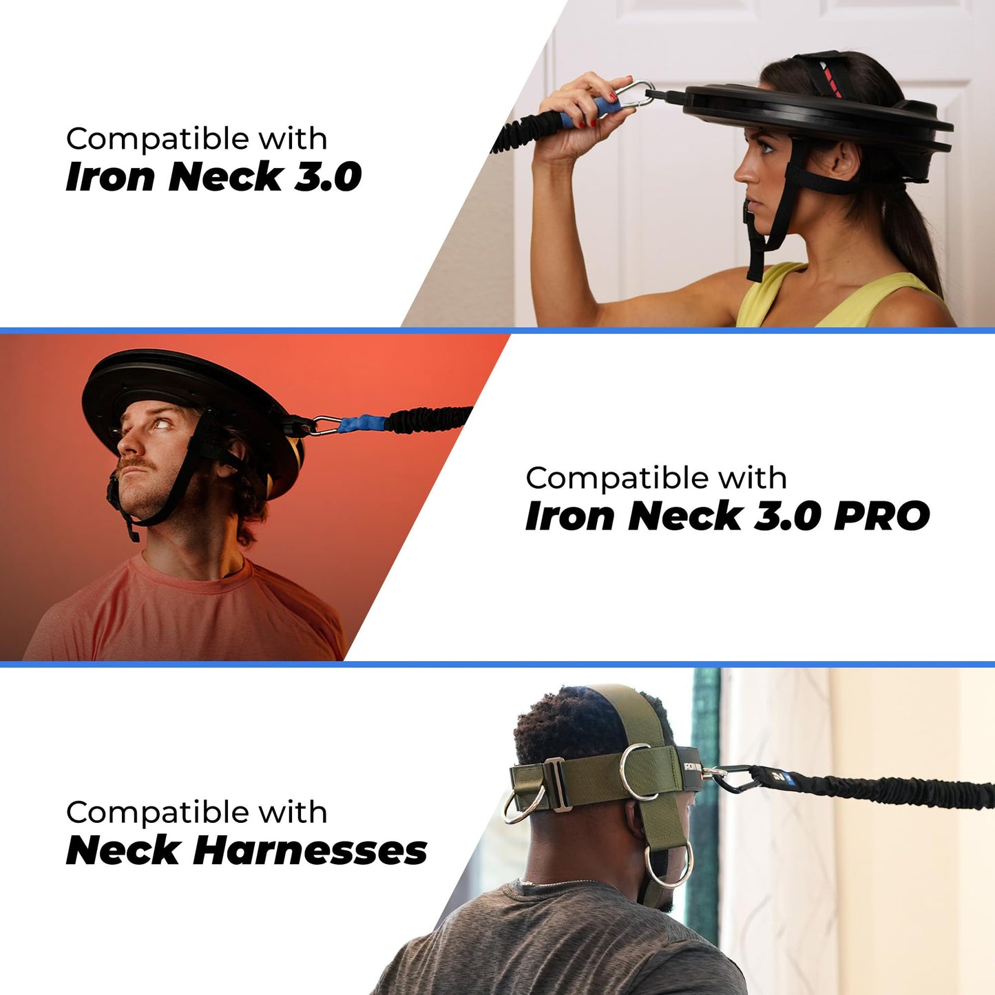 Iron Neck Resistance Band - Durable Exercise Band with Steel Carabiners for Neck Trainer, Exerciser, & Strengthener - Training, Strength Workouts, Stretching, & Rehab - for Home & Gym Use - 50 lbs.