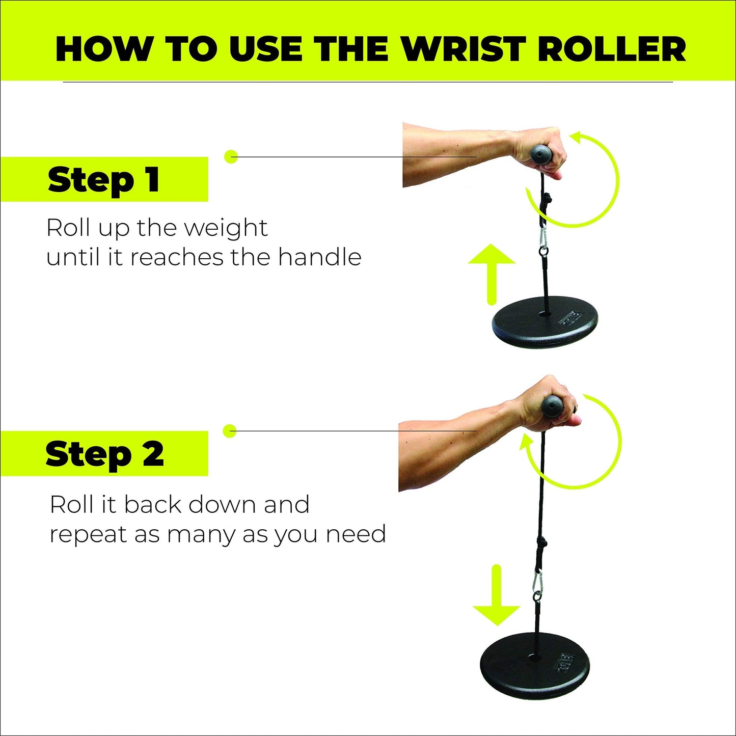 A2ZCARE Wrist and Forearm Blaster – Wrist Roller and Forearm Roller - Perfect for Strength Training and Workout – Fit 1-inch Standard Weight Plates (PVC Handle)