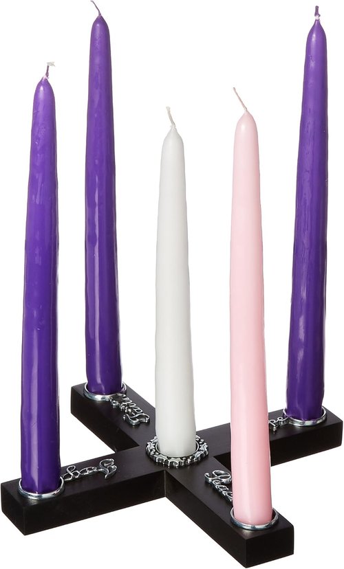 Cathedral Art Joy Wood Cross Advent Candleholder Wreath - Faith, Hope & Peace Design