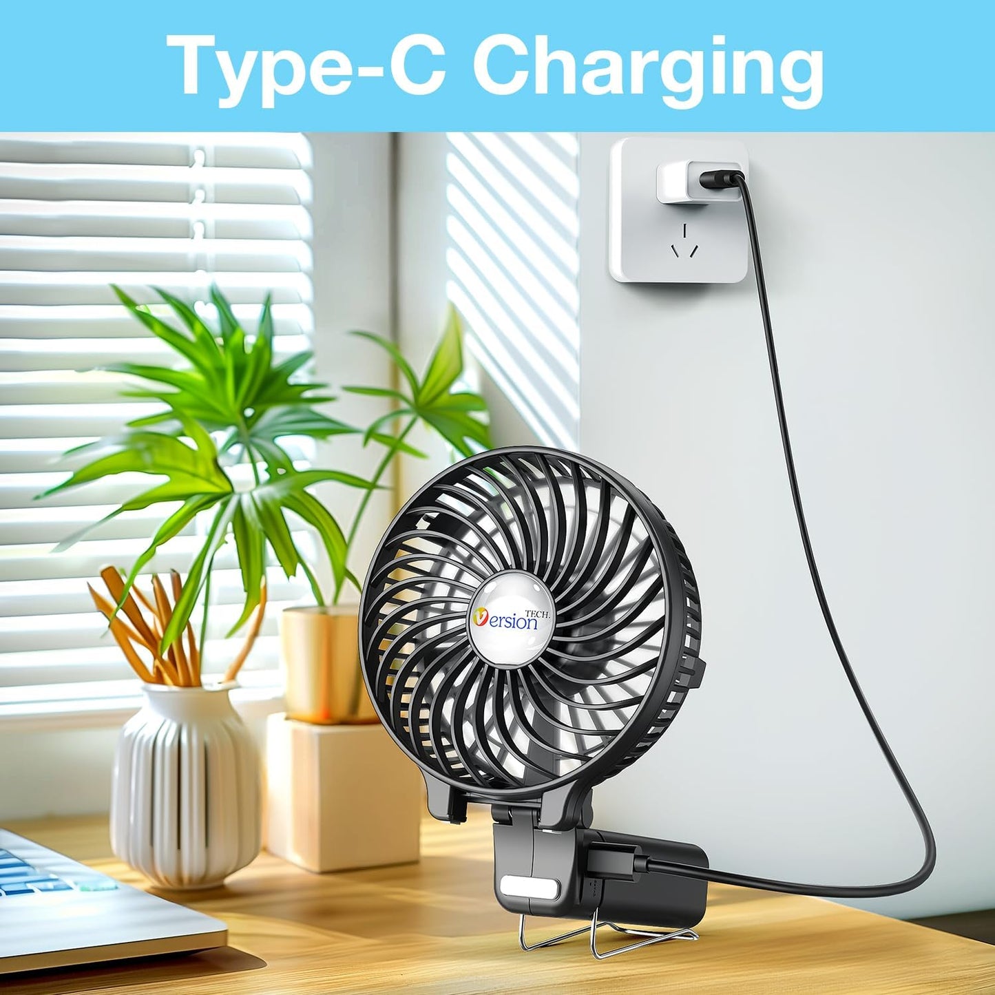 VersionTECH. Portable Handheld Fan - Powerful 4000mAh Battery | 180° Foldable Mini Fan for Travel & Office - Black
