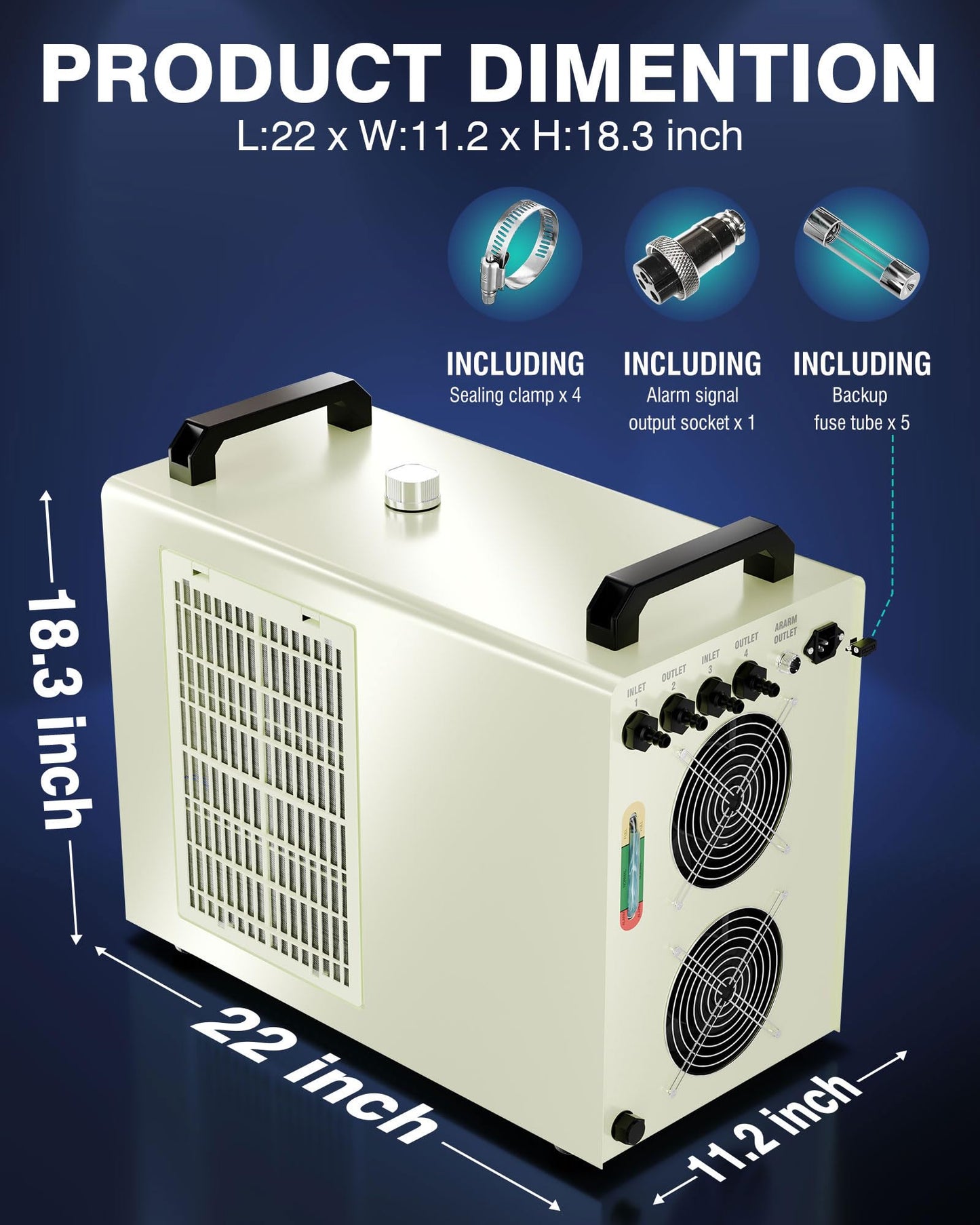 GUGY JL-5200 6.5L Evercold Industrial Water Chiller 0.81HP 3.43gpm 5699Btu/h Water Chiller Cooling System with 2 Inlets & Outlets for 60W 70W 80W 90W 100W 120W 130W 150W CO2 Laser Engraving Machines