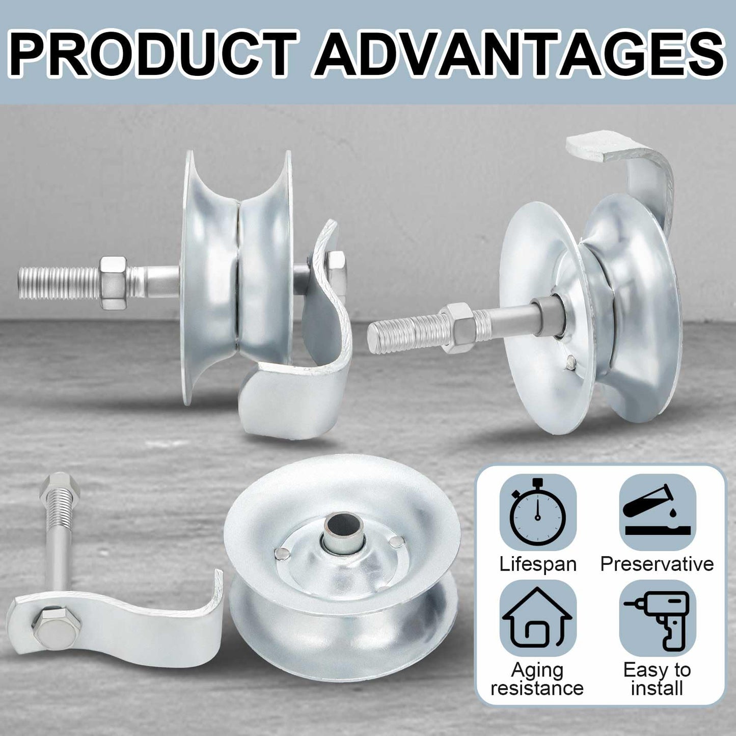 Pasimy 2 Pcs 5'' Sliding Gate Roller Galvanized Steel Pipe Track Roller Gate Hardware Kit for 1 5/8" Pipe Track Fence