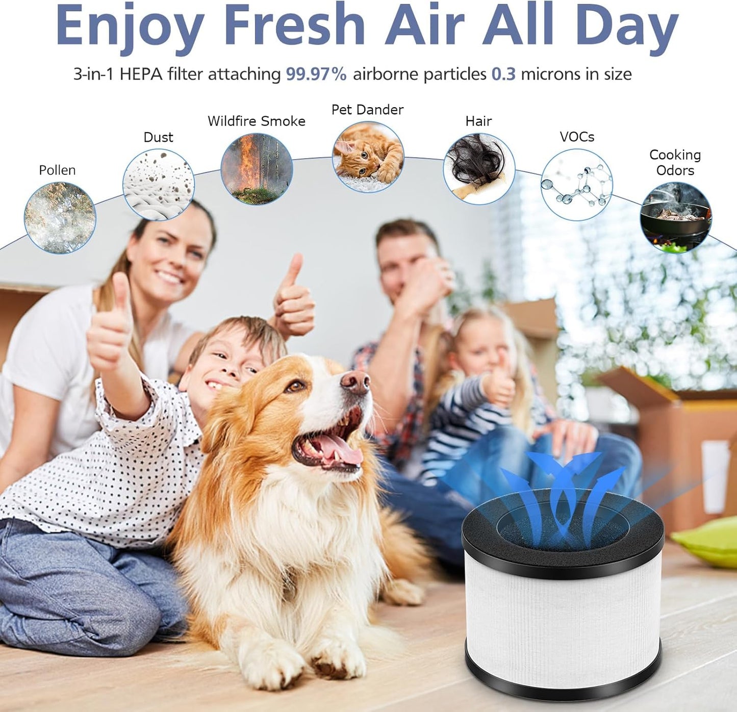 TZ-K1 Replacement Filter - 3-in-1 Smoke & Pollen Filter for FreAire, ToLife, VOOPNU | 2 Pack, White