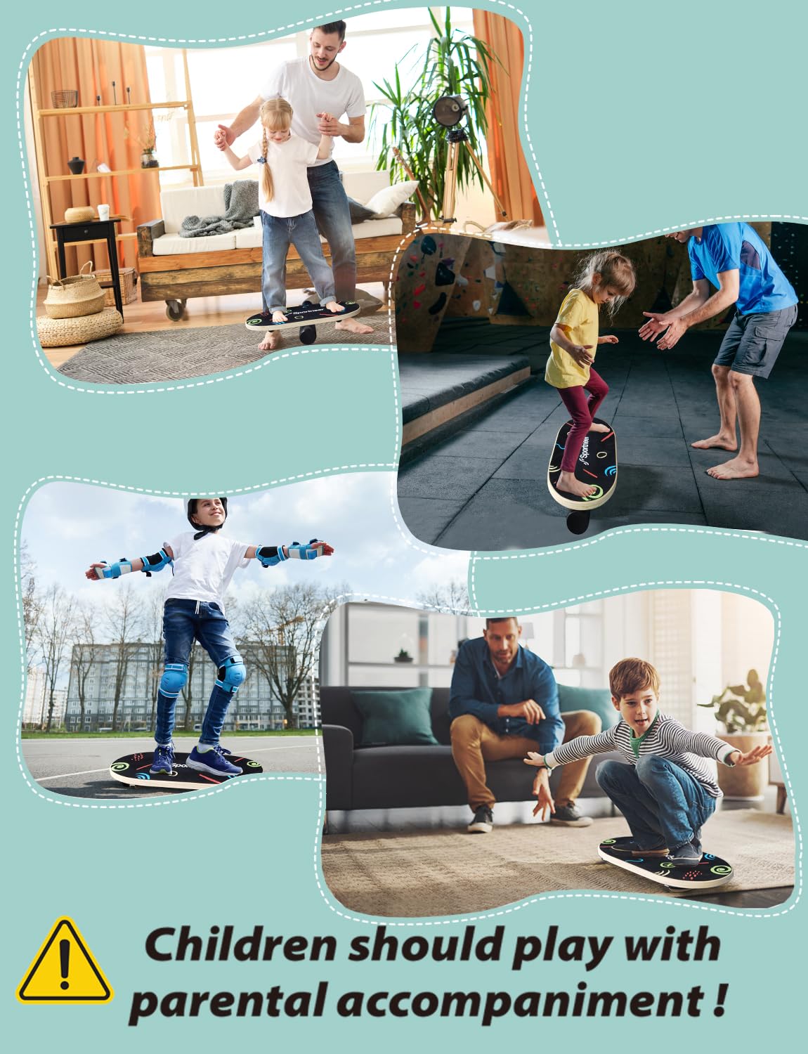 Sportneer Balance Board Kids Wooden Wobble Board for Kids, Safe and Sturdy Balance Trainer, Kids Balance Board for 3-5 6-12 (With Semi-circular Wobble Blocks)