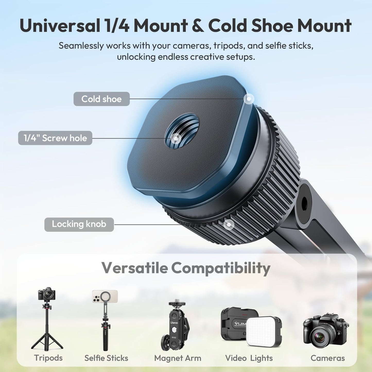 ULANZI MA07 Magnetic Phone Tripod Mount for Magsafe, Aluminum Camera Phone Mount with 1/4" Screw, Cold Shoe Magnetic Tripod for Camera, Copatibale with iPhone 17/16/15/14/13/12 Series