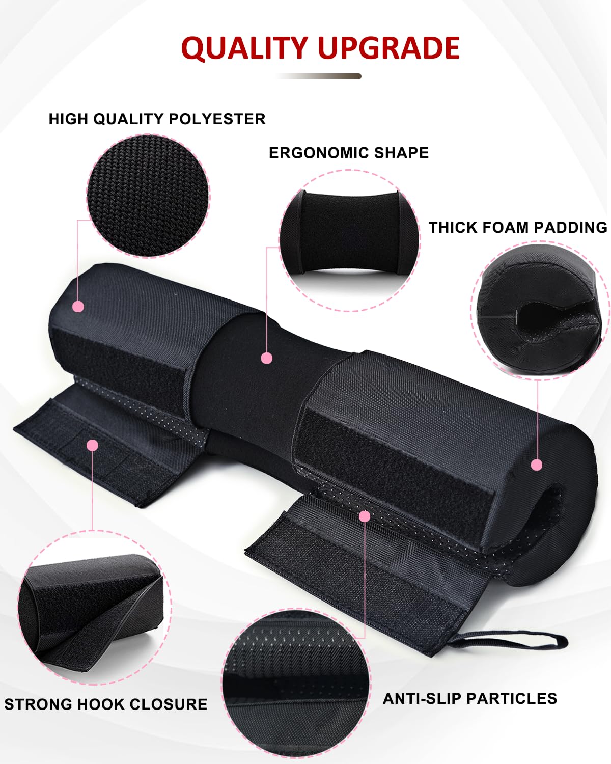 Barbell Squat Pad Set Nylon Padding AntiSlip- Thick Foam Barbell Pad for Squats Cushion,Lunges&Bar Padding for Hip Thrusts -Standard Weight Bar Pad -With Wrist Straps Weightlifting (Ankle-Black)