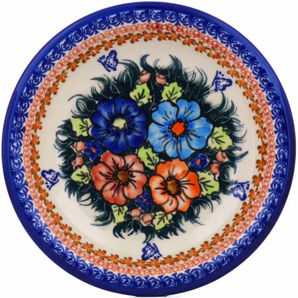 Polmedia Polish Pottery Pasta Bowl 9-inch - Peach Tudor Rose Pattern Handmade in Boleslawiec Poland by Ceramika Bona + Certificate of Authenticity