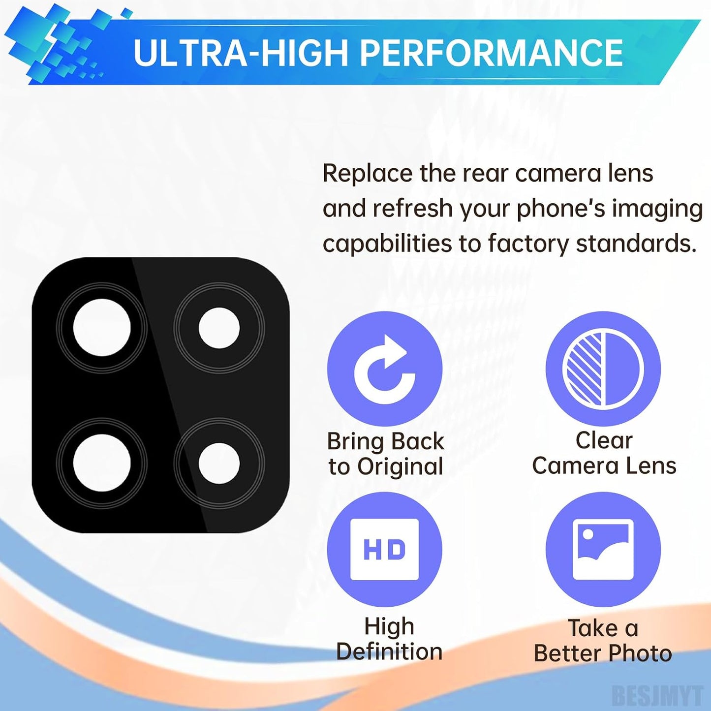BESJMYT 2 Pack A12 A12 SM-A125U SM-A125U1 for Samsung Galaxy Rear Camera Lens Replacement Adhesive Back Camera Glass