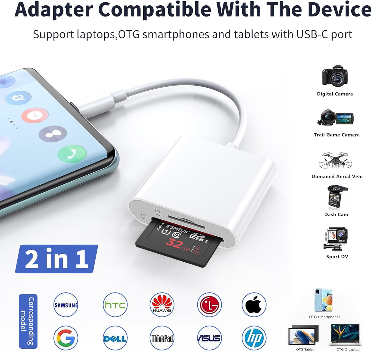 wtyixs 2 16/15/iPad/Mac/MacBook/Laptop USB C SD Card Reader, Type C Card Reader with SD MicroSD Slots SD Card Memory