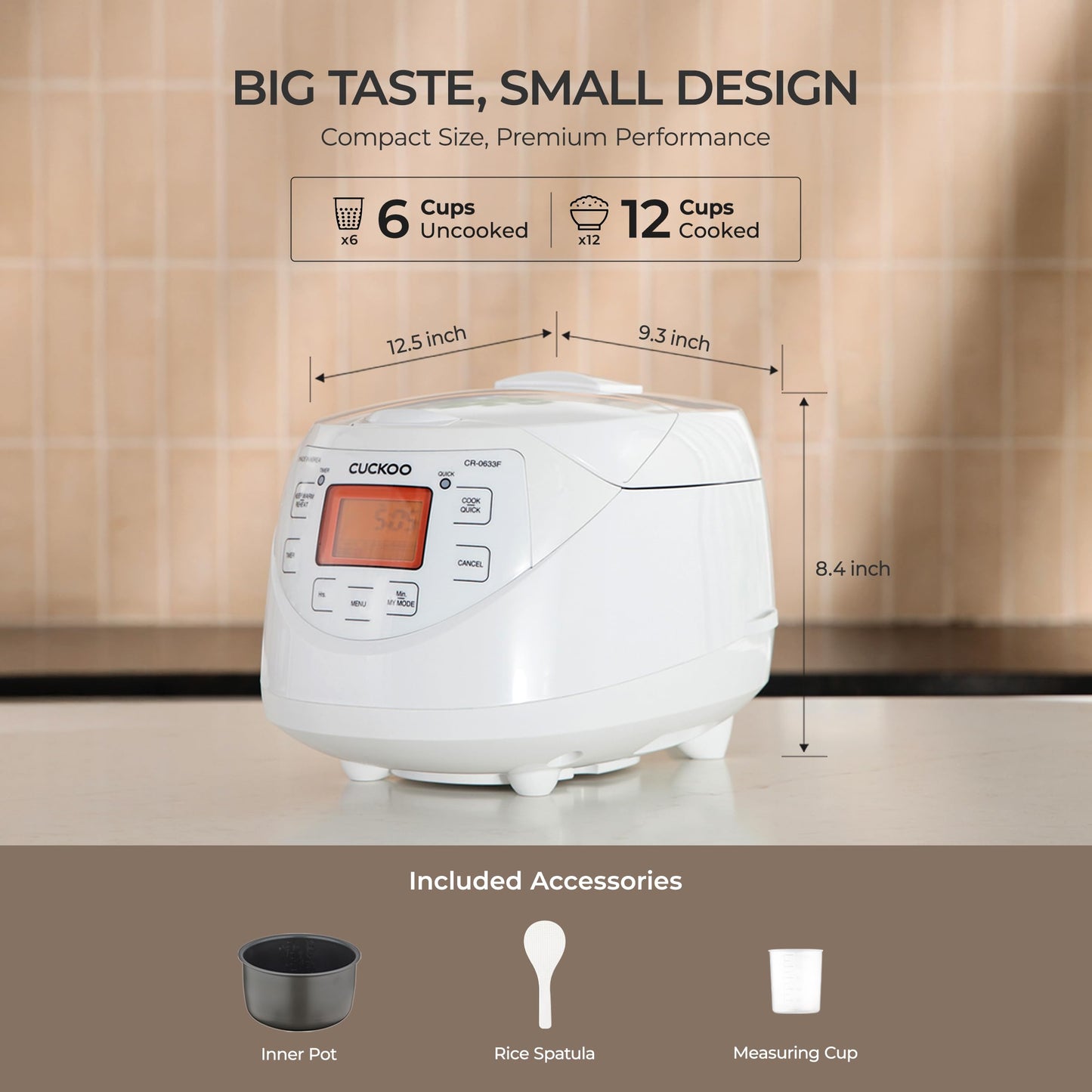 CUCKOO Micom Rice Cooker 6 Cup Uncooked / 12 Cup Cooked, Korean Fuzzy Logic Rice Cooker with Delay Timer & Keep Warm Setting, Versatile Food Steamer with Non-Stick Inner Pot, White (CR-0633F)
