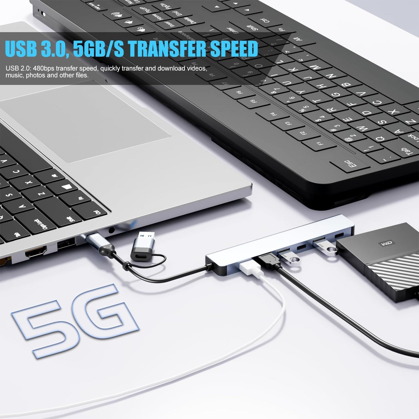 FAWETTY 7 1 2* 5* 3.0 2.0 PS4, Aluminum in USB C/USB Hub, USB C and USB, USB and USB Ports, Ultra Slim Portable USB