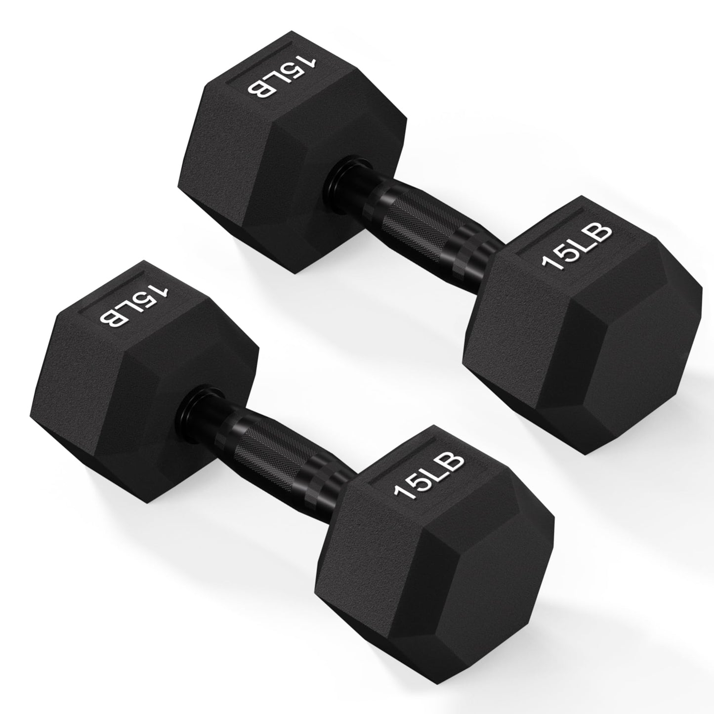 Fitvids Rubber Encased Exercise & Fitness Hex Dumbbell with Anti-Slip Metal Handle for Home Gym, 15 LB Pair