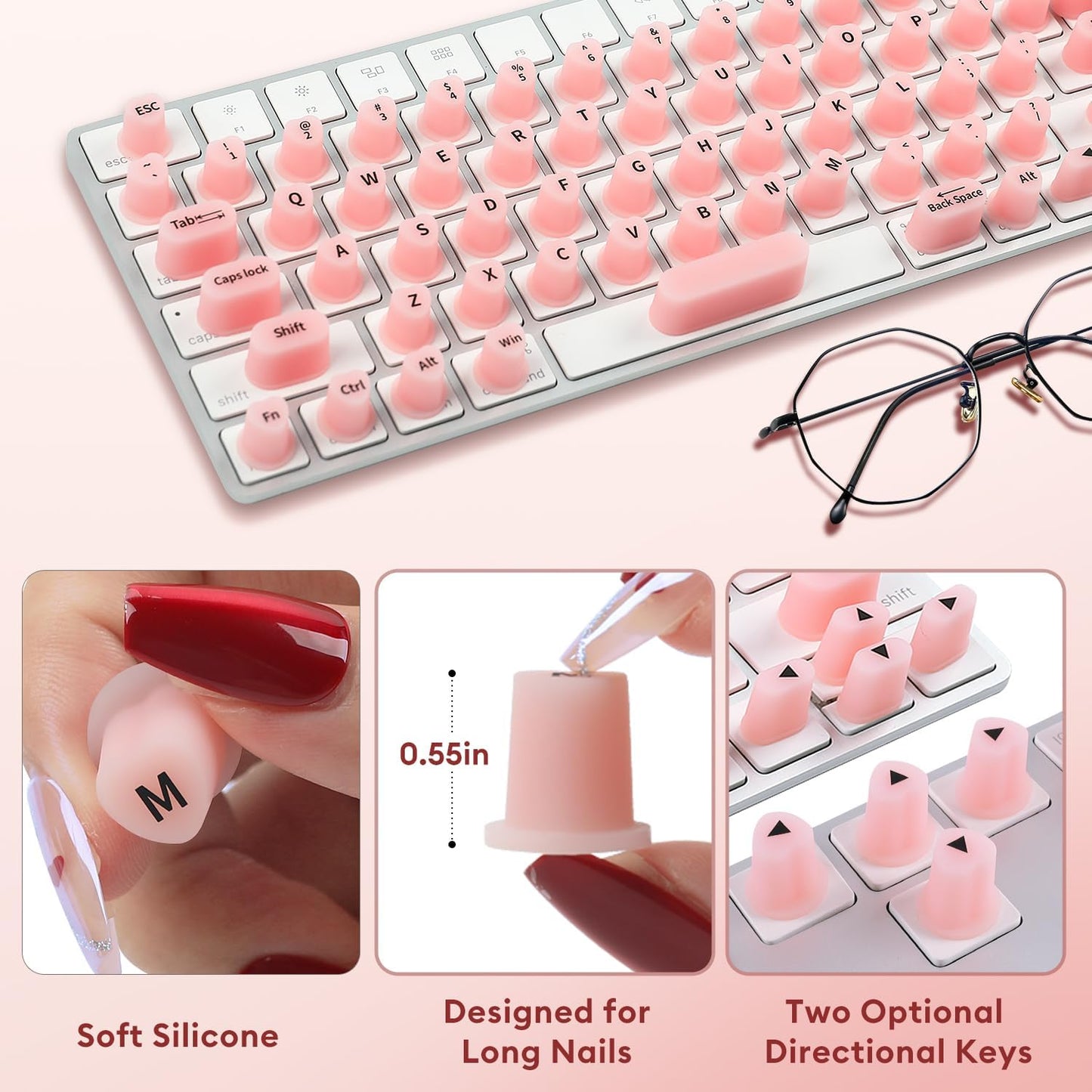 Allinside 70 Raised Silicone Keyboard Stickers for Long Nails, Reusable Self-Adhesive Key Stickers for Comfortable