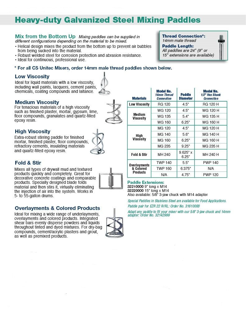 CS Unitec MG 160 6.25" High-Viscosity Mixing Paddle