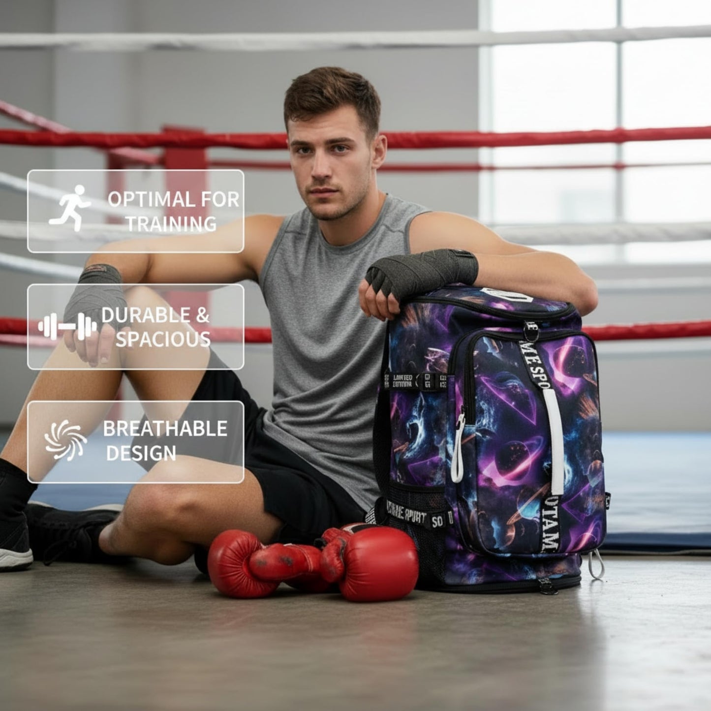 Gym Duffle Bag Backpack with Shoe Compartment,4 ways Travel Backpack for Women and Men,Multi-Functional Weekender bag with Waterproof Layer&Laptop Compartment for Fitness, Travel,Camping(Metallic)