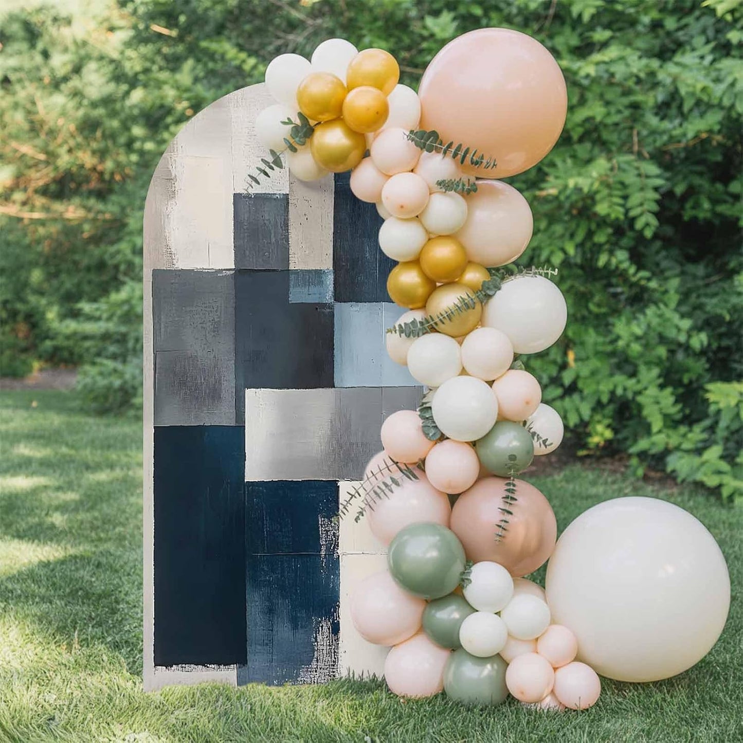 Jnbasdffb 7.2 Blue Gray Beige Wedding Arch Cover,Stretchy Spandex Arch Backdrop Stand Covers FT,Retro Abstract
