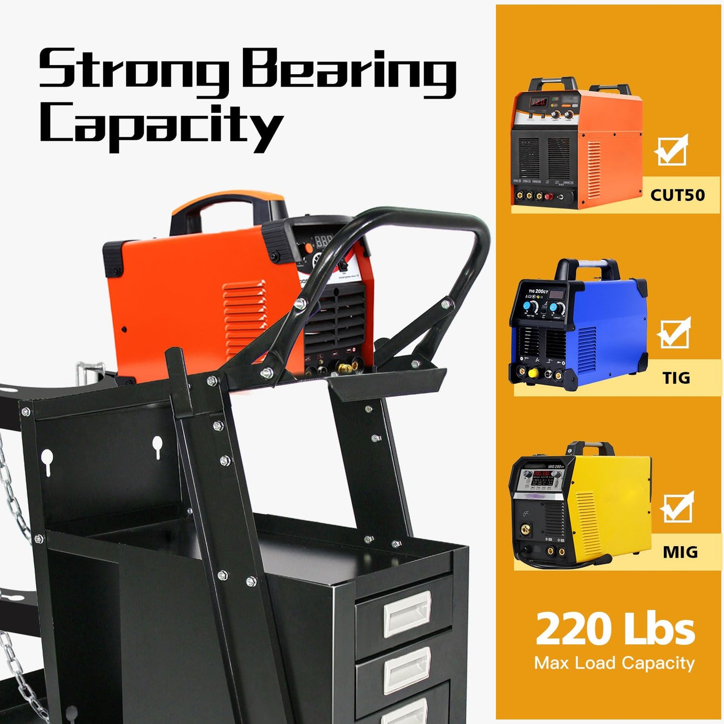 MAYNIYJK Welding Cart wit 4 Drawers, Heavy Duty Rolling Welder Cart with Wheels Handles and Gas Tank Holder, for TIG MIG Welder and Plasma Cutter, Black