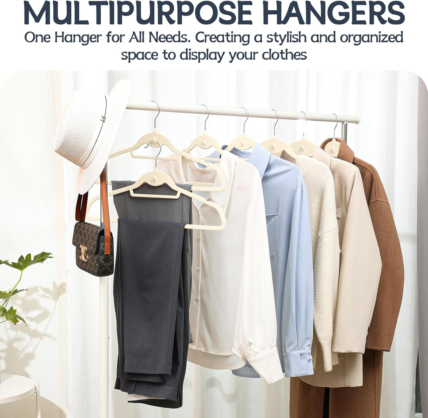 Velvet Hangers 50 Pack - Non-Slip Stackable Clothes Hangers with 360° Swivel Hooks | Ultra Thin Ivory Design