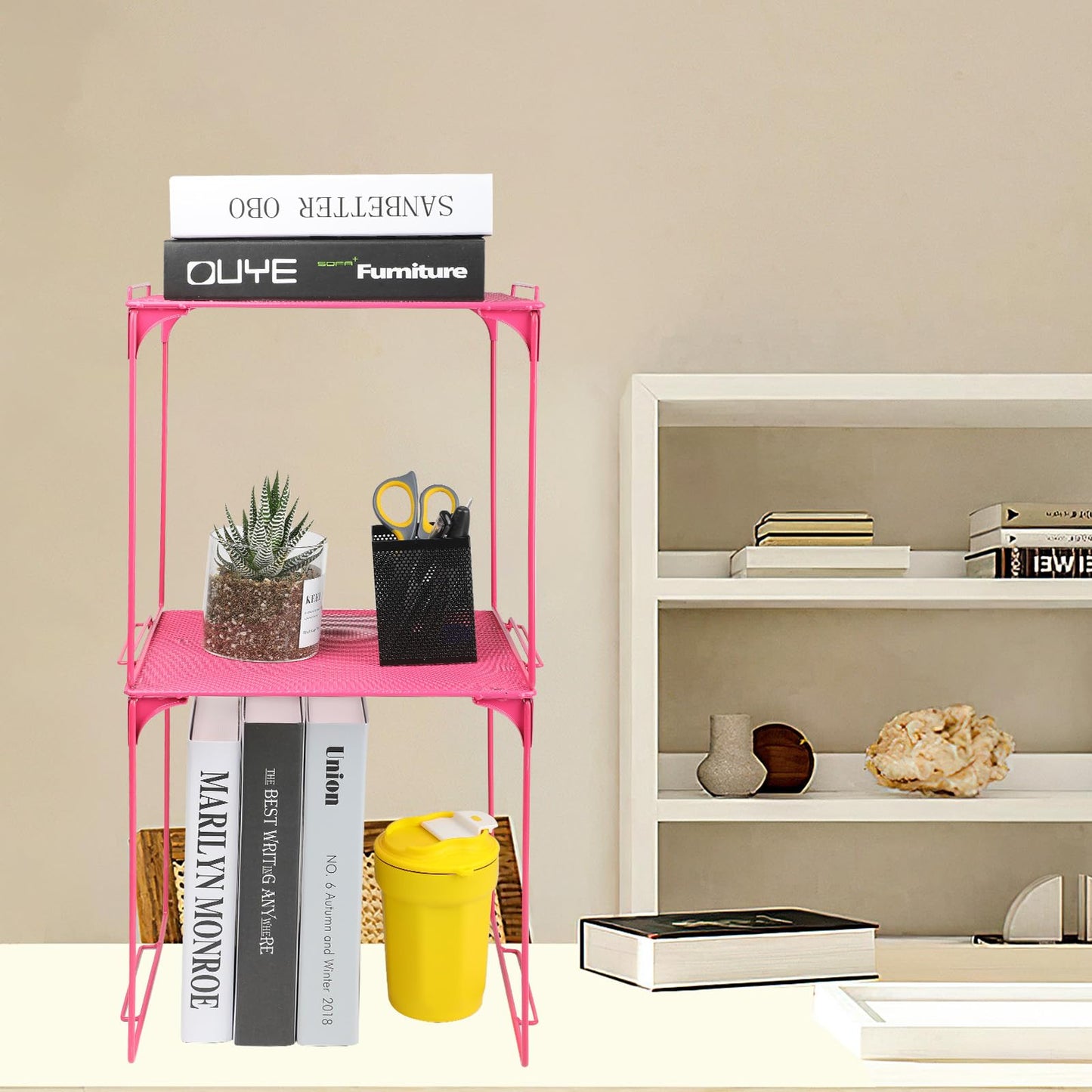 AUECOOME Locker Organizer Shelf Stackable Extra Locker Shelf for School Locker Organizer Storage Cabinet Accessories Suitable for School, Office, and Home use (1, Pink)