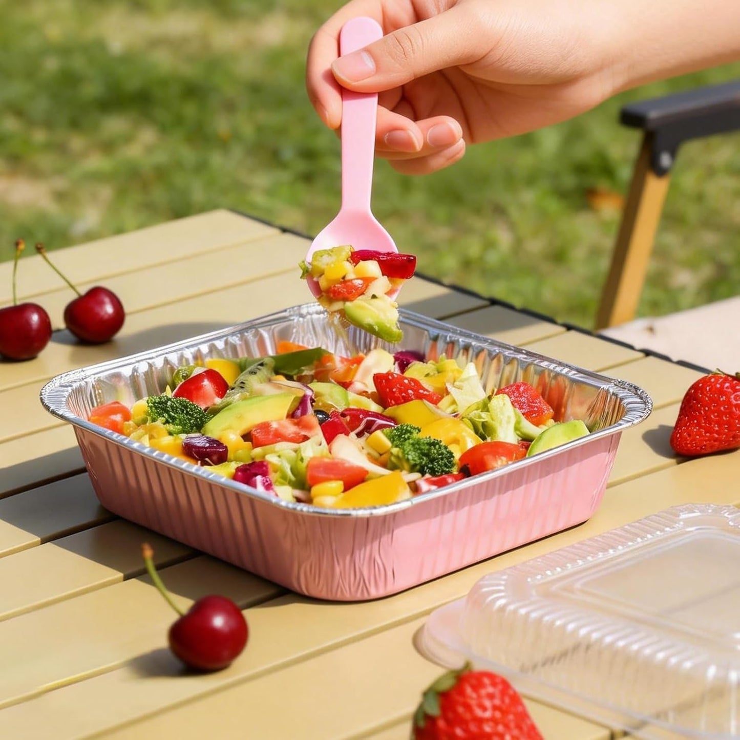 Regine Switzerland 35-Pack Pink 8x8 Inch Disposable Aluminum Pans - Includes Lids, Stickers & Spoons for Parties
