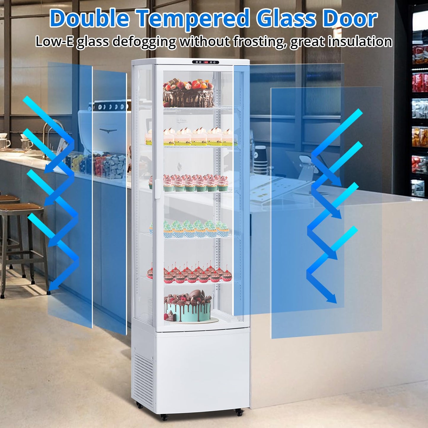 SierraSquad 10.9 Cu.ft Commercial Display Refrigerator Case, Refrigerator Pastry Display Case with Adjustable Shelves, LED Lighting & Auto Defrost, Double-Layered Glass, for Bakery, Cafe, Restaurant