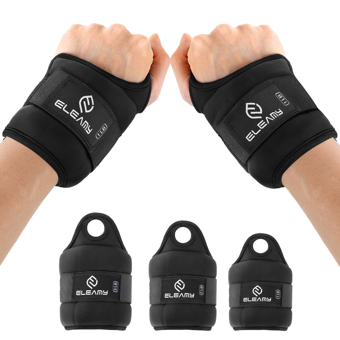 ELEAMY Wrist Weights with Thumb Loops Lock for Women & Men, 0.5lb*2/1lb*2/1.5lb*2/2lb*2/3lb*2,Premium Ice Silk Fabric,Comfortable & Tear Resistant for Walking,Running,Fitness and More（0.5lb*2 Black）