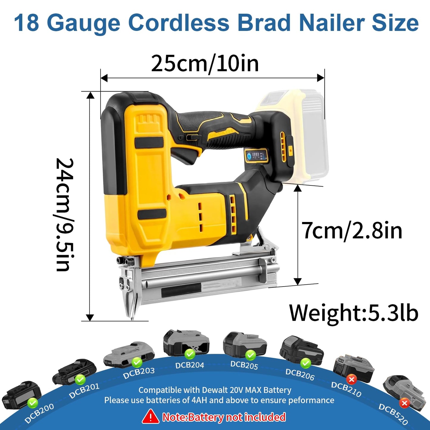18 Gauge Cordless Brad Nailer & Staple Gun for Dewalt 20V MAX Battery, 2-in-1 Battery Powered Electric Nail Gun with 1000 Nails for Woodworking, DIY, Framing & Home Improvement (No Battery)