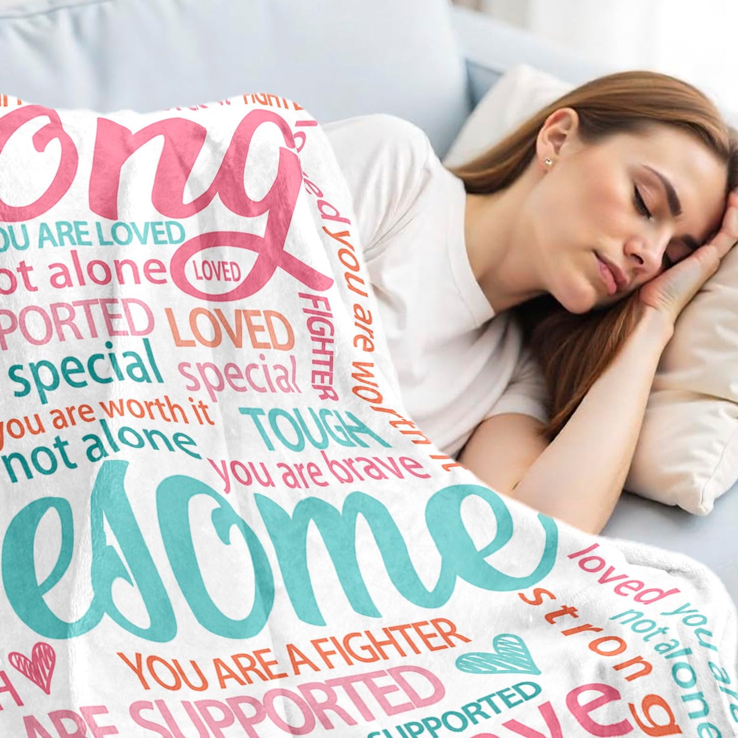 Super Soft Hug Blanket for Women - Inspirational Healing Gift for Cancer Patients, Post Surgery Recovery, Chemo Support, Hospital Stay, Thinking of You Gift for Her, Sister, Friend, 50"x60"