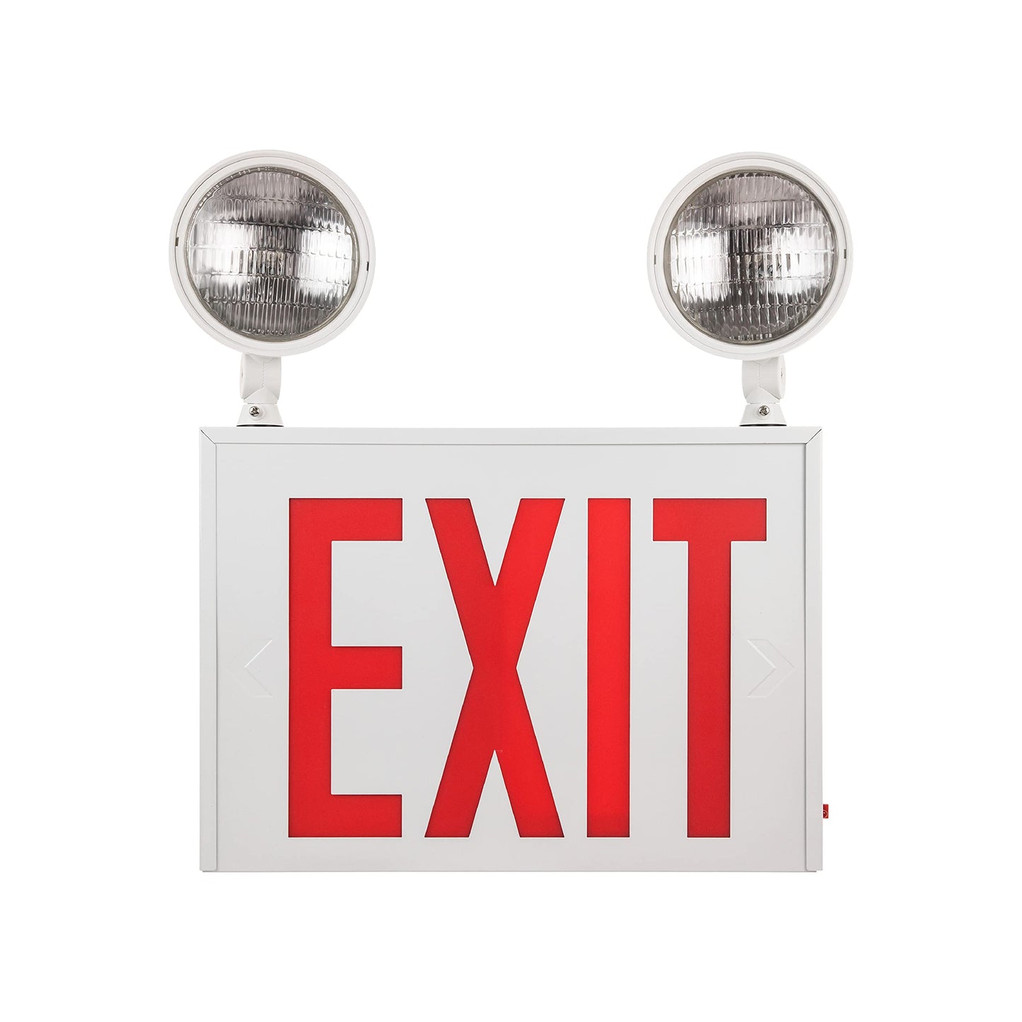 Sunlite 05275 LED Steel Exit Sign Combo, White Housing with Red Lettering, 90-Minute Battery Power Back-Up, Dual-360 Degree Adjustable Head Lamps, 200 Lumens, 120-277V, Fire Safety, NYC Compliant