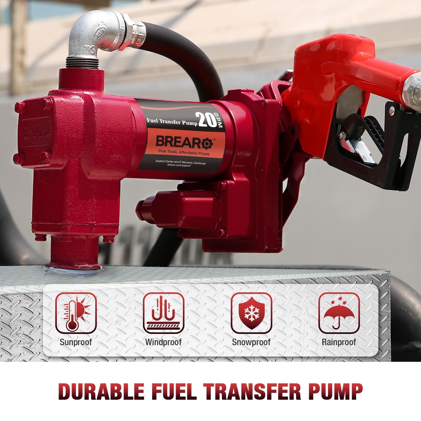 Fuel Transfer Pump 12V DC 20 GPM, High-Flow Cast Iron Heavy-Duty Pump for Gasoline, Diesel, Kerosene, Ethanol, Methanol, and Biodiesel