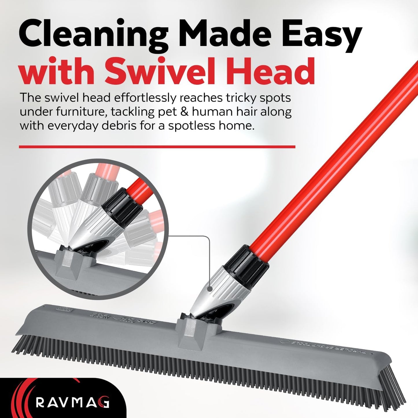Skiennix 2-in-1 Silicone Rubber Broom | Pet Hair Removal & Squeegee - Long Handle, Slanted Bristles for Corners - Ideal for Carpet, Hardwood, Tile