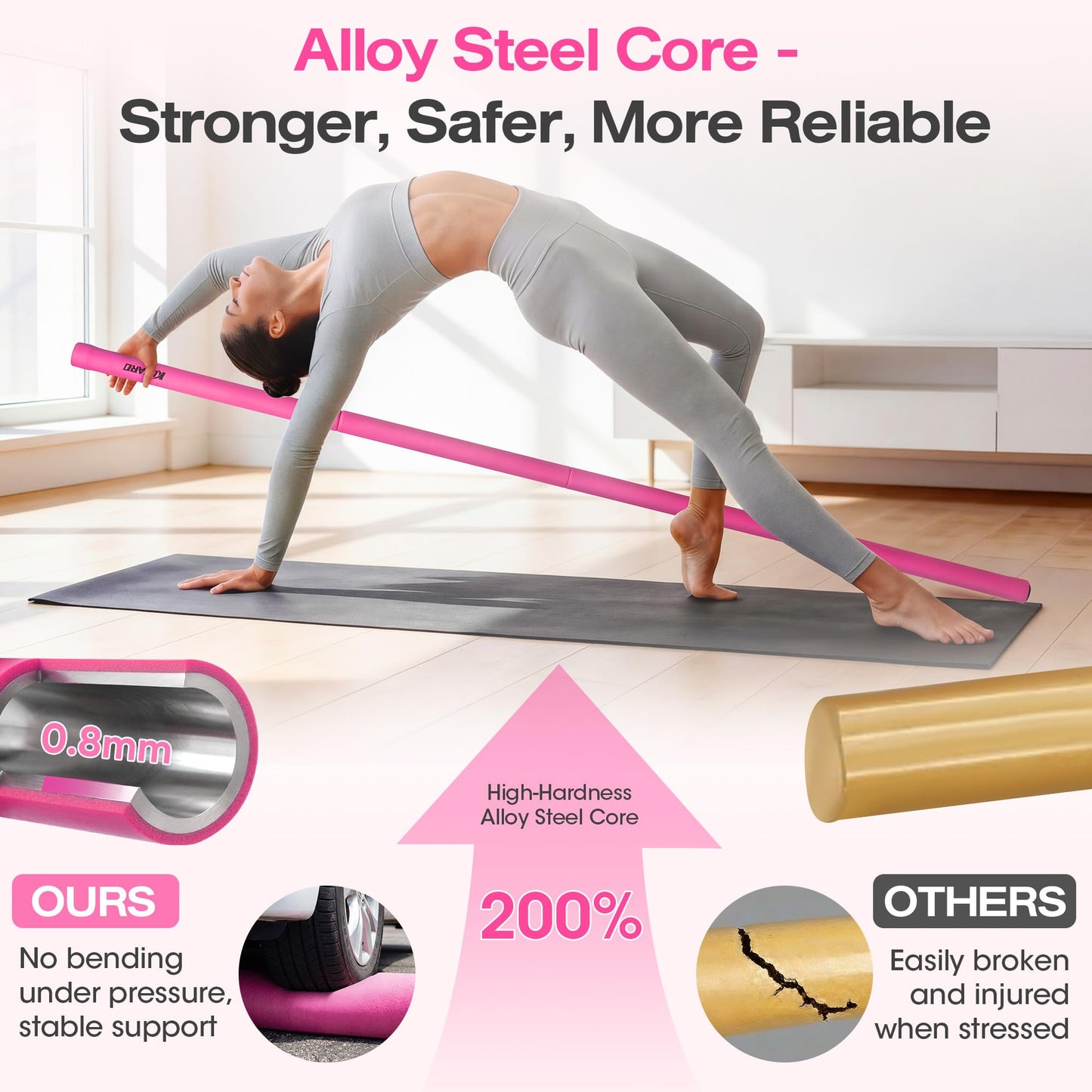 Yoga Stick, 58 Inch Mobility Stick with 3 Adjustable Lengths. Threaded Stable Alloy Steel Exercise Equipment for Stretching, Fitness, Posture Correction & Therapy - For Women & Kids at Home
