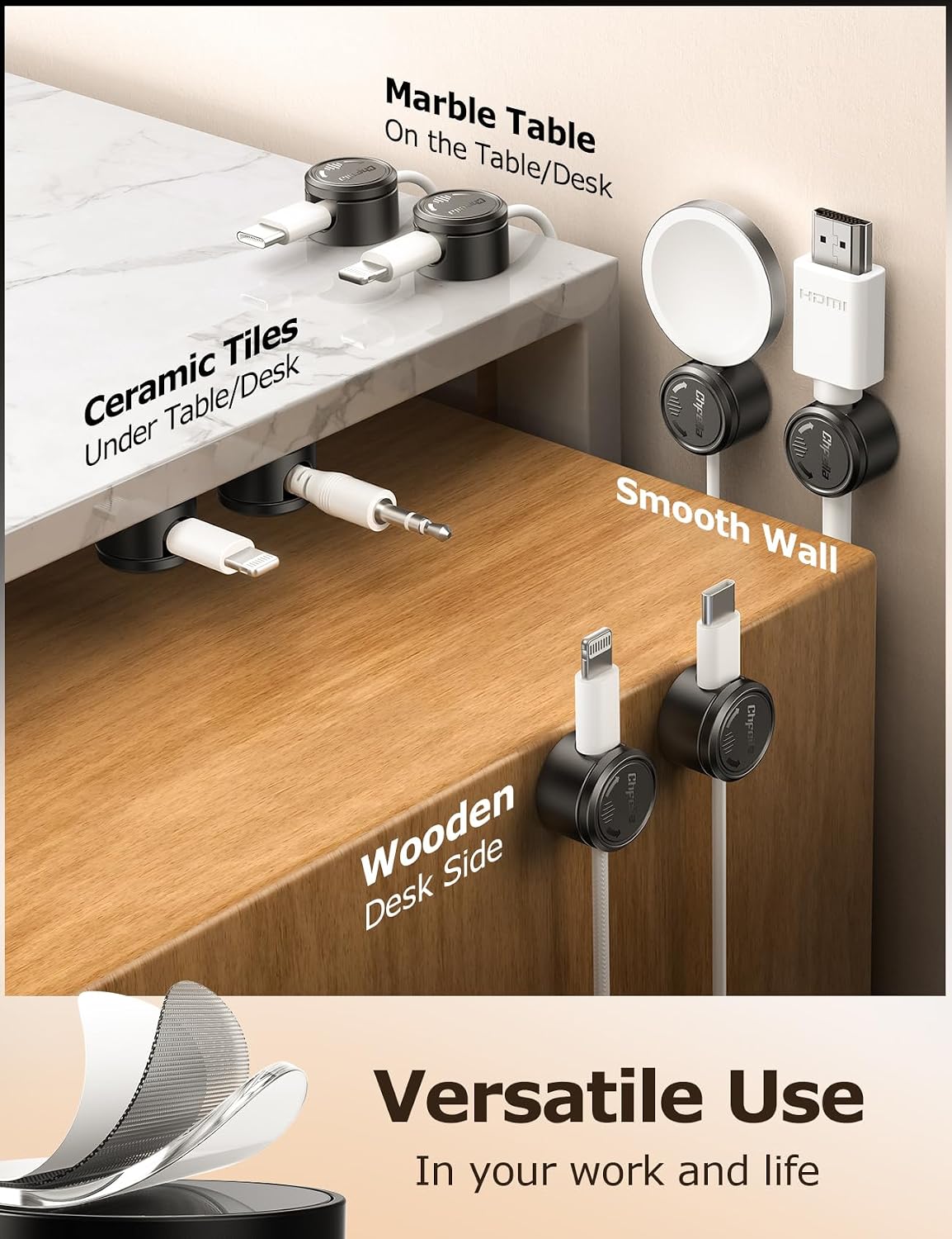 Chfeila 16Pack [360Rotating Cord Organizer, Twist-Lock] Magnetic Cable Management Clips, Adhesive Phone Charging Keeper