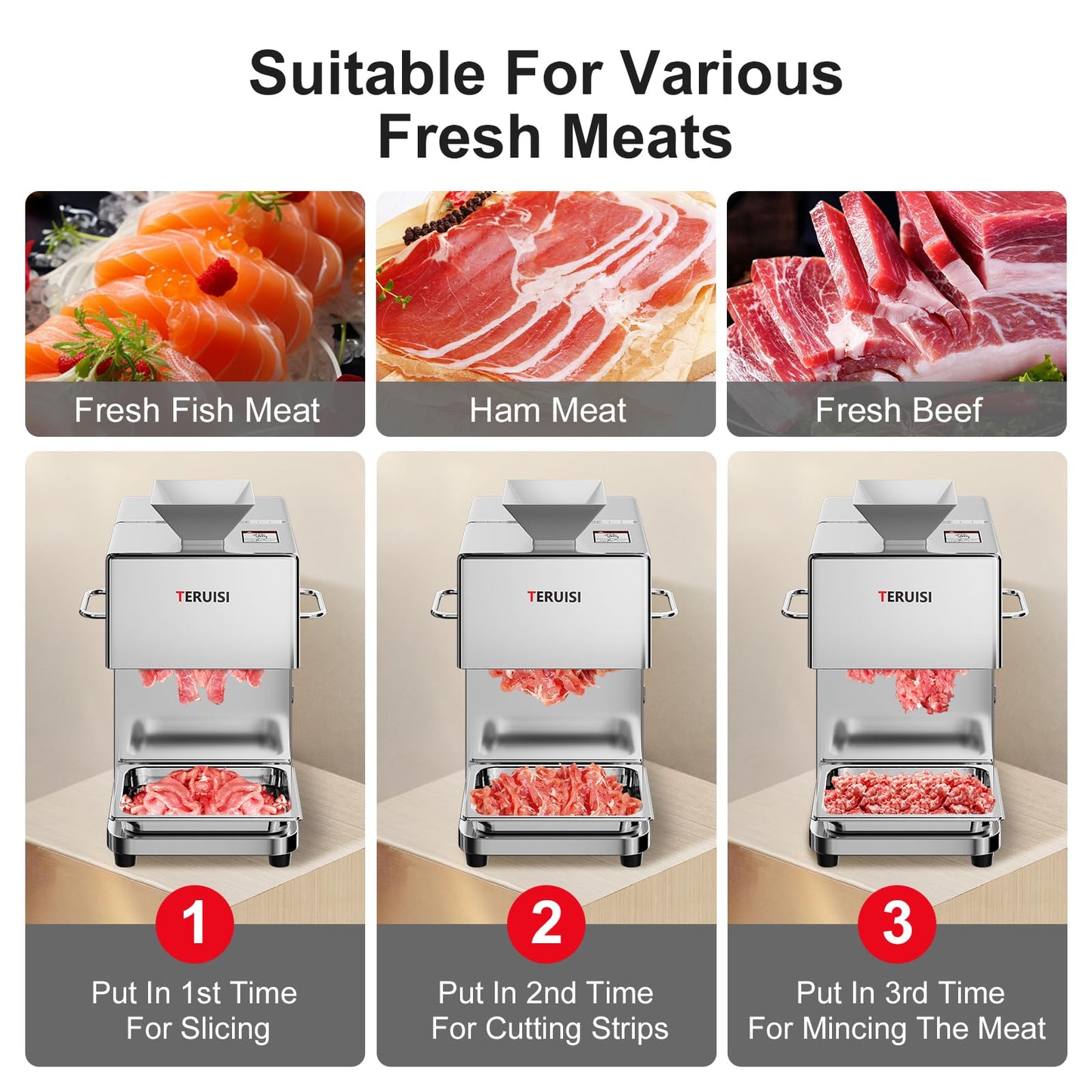 TERUISI Meat Cutter Machine, 1100W Commercial Meat Slicer with 600LBS/H Slicing Output, 3.5mm Electric Meat Slicer Cutting Machine with Removable Blade for Boneless Meat Soft Vegetables