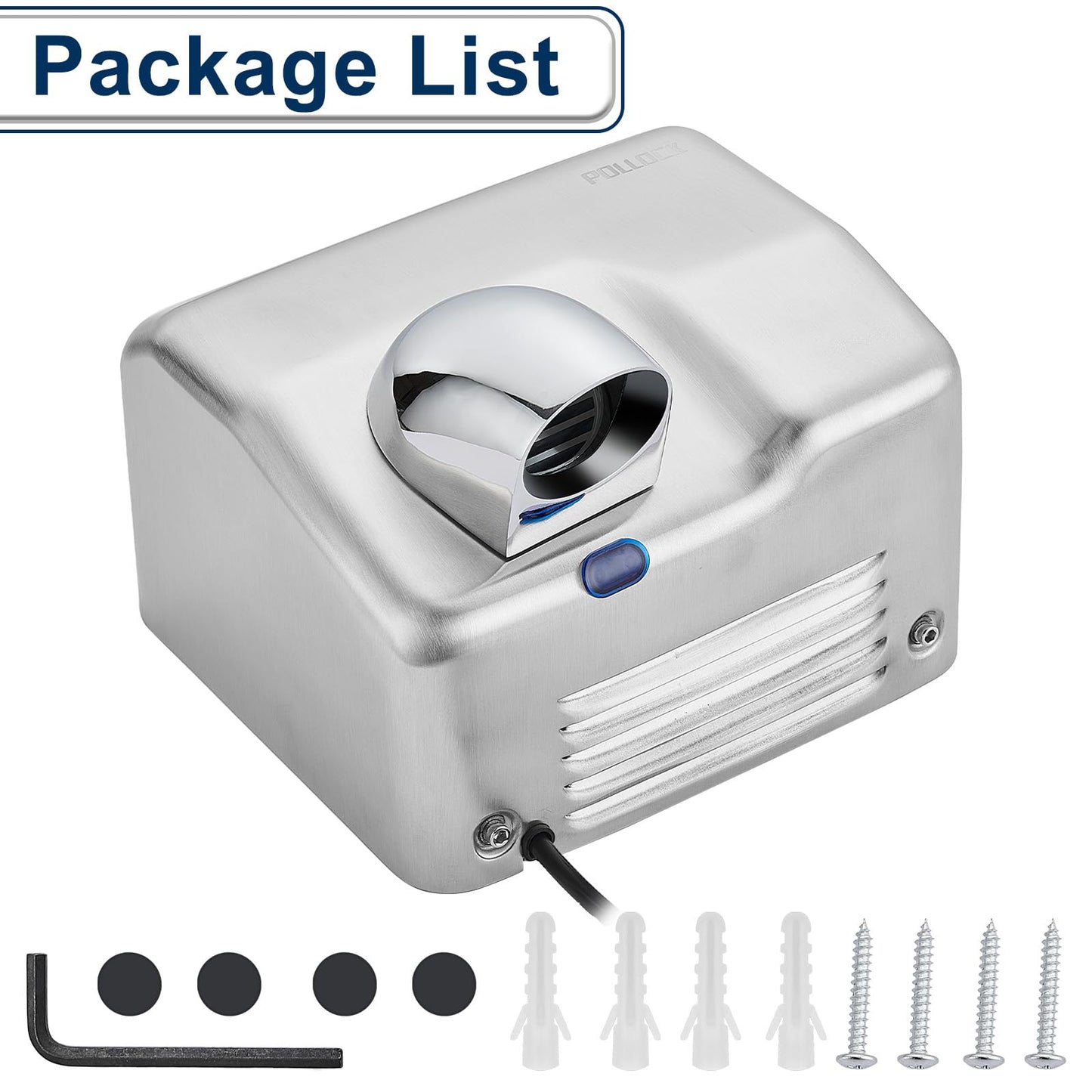 Commercial Hand Dryer Wall Mounted,Stainless Steel Electric Hand Dryer for Bathroom,1600 W Automatic High Speed Warm Wind Hand Blower,110V Plug in,8-10s Second Dry,for Industry Business Restrooms