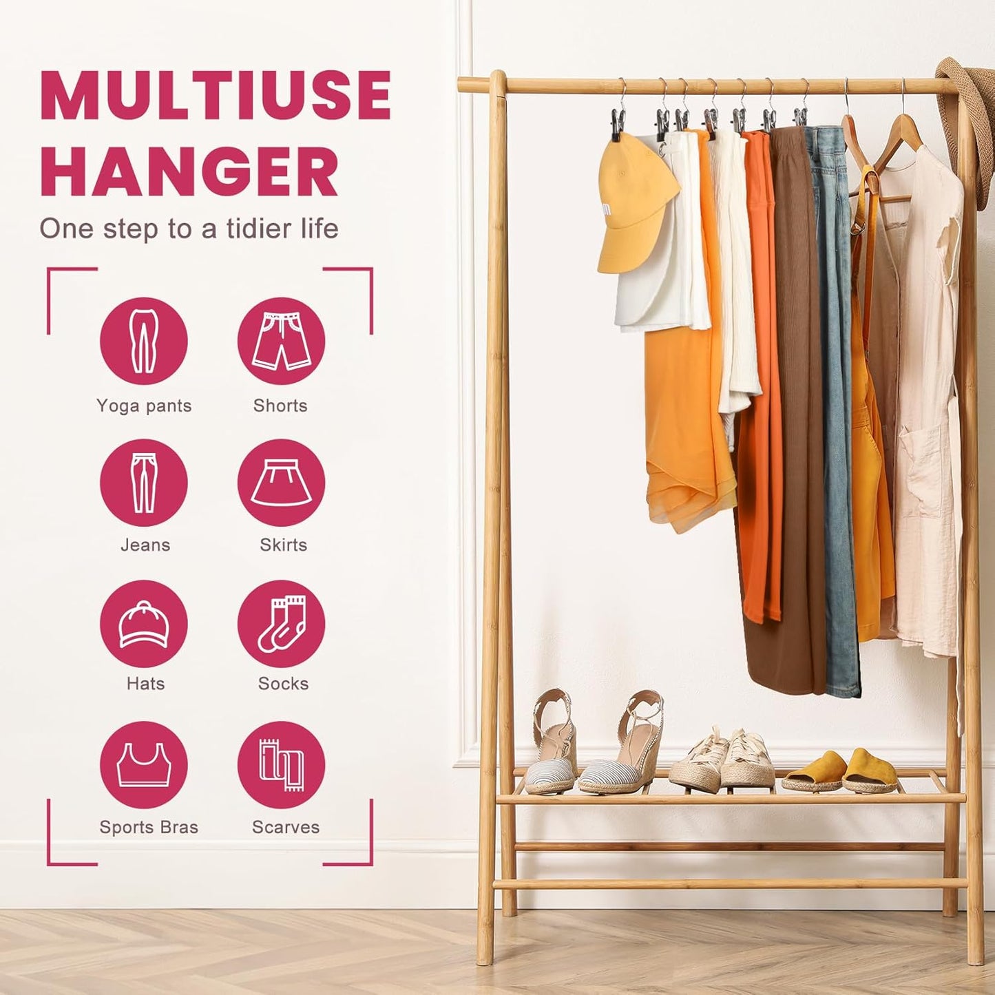 Skiennix 30 Pack Pants Hangers - Space-Saving Clip Organizers for Leggings, Jeans, and Skirts