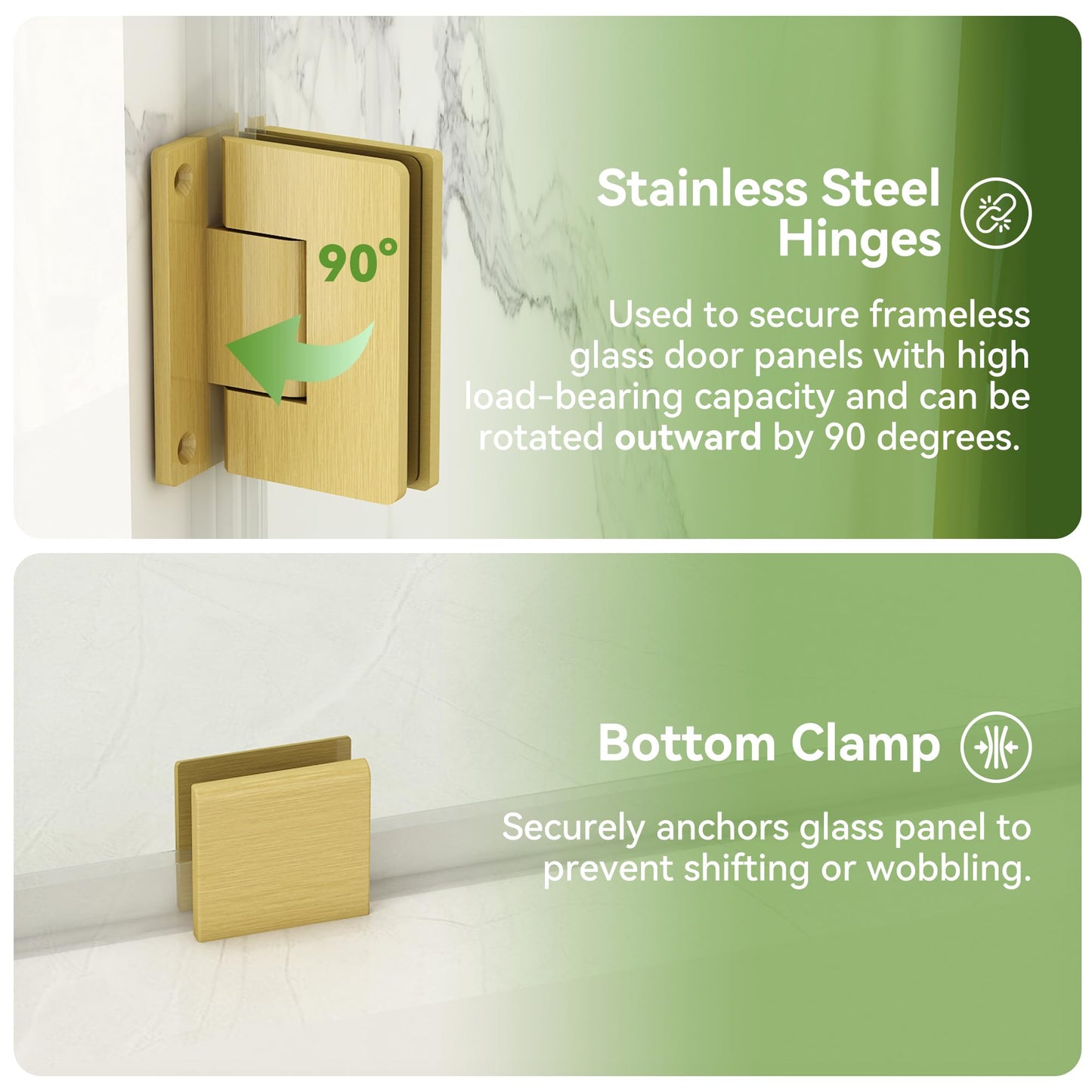 Bathlink 43-44" W x 76" H Frameless Pivot Shower Door, Pivot Swing Shower Door with Clear Tempered Glass 5/16"(8mm), Reversible, Brushed Gold Finish, Magnetic Closing
