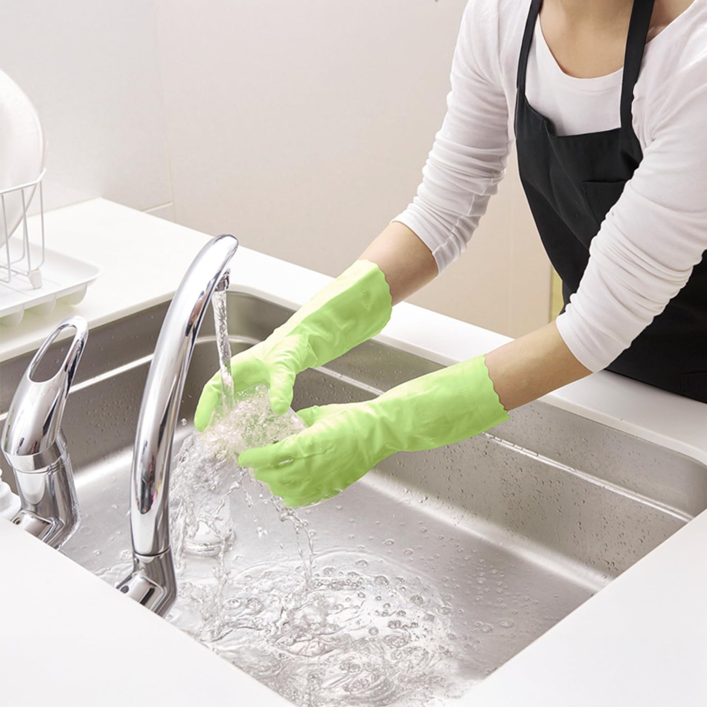 SHOWA 111 Skin-Friendly Dishwashing Gloves, Latex-Free PVC, Reusable Housekeeping Gloves with Cotton Liner, Non-Slip Grip for Kitchen & Gardening, Made in Japan, Medium, 2-Pairs